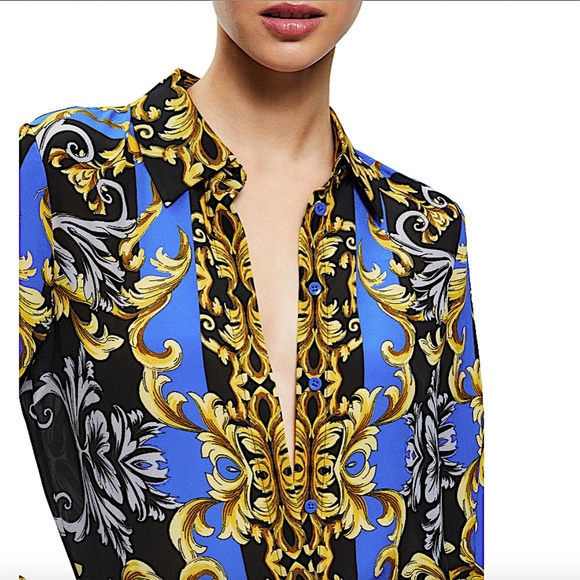 Alice and Olivia Willa Printed Silk Placket Top - Picture 4 of 12